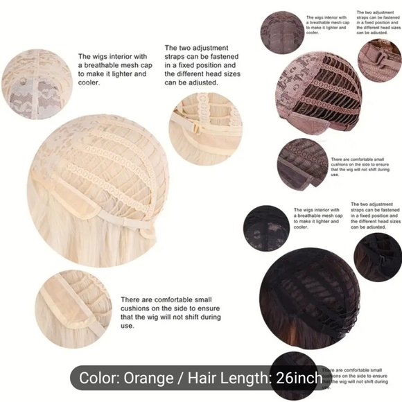 European and American Split Orange wavy 26-inch Full Head Wig - Picture 5 of 6